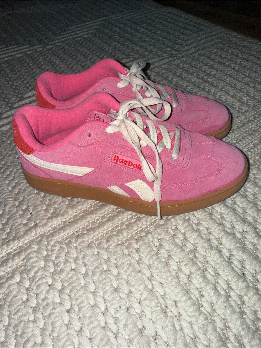 Reebok women Pink and red Suede Low-Top Sneakers with Gum Sole